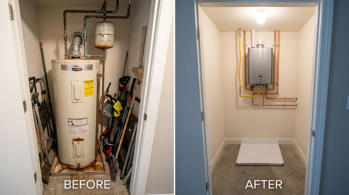 Tank water heater versus wall-mounted tankless unit comparison for Plainfield, IL homeowners